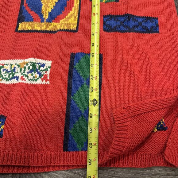 VTG Adrianne Vittadini Sport Sweater Womens L Red Cotton Colorful Graphic Knit - Picture 7 of 9